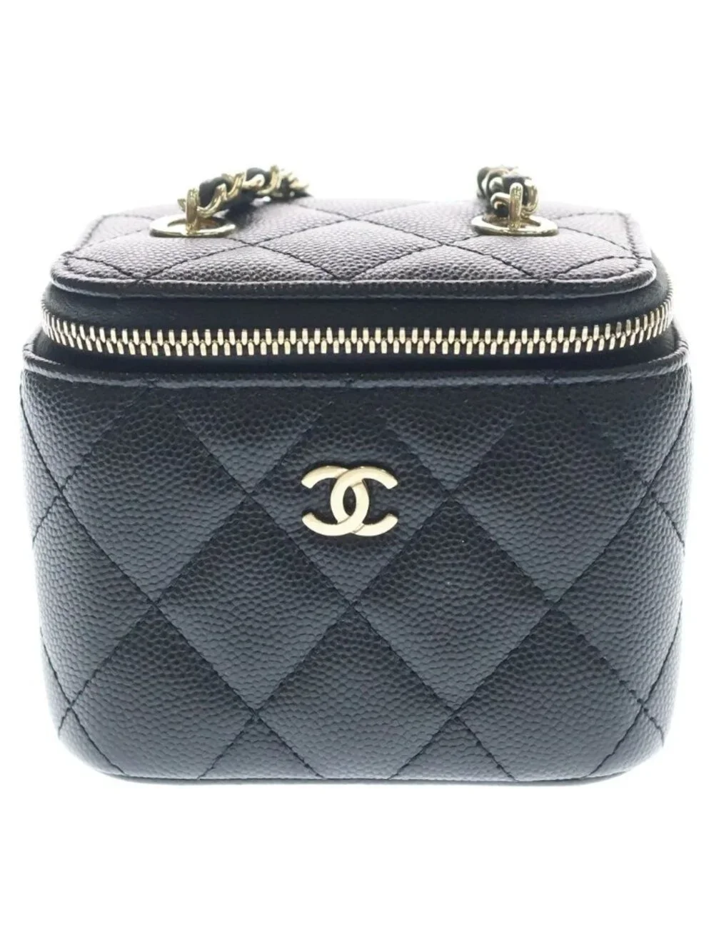 Chanel Quilted Vanity Chain Mini Shoulder Bag Black Caviar Gold